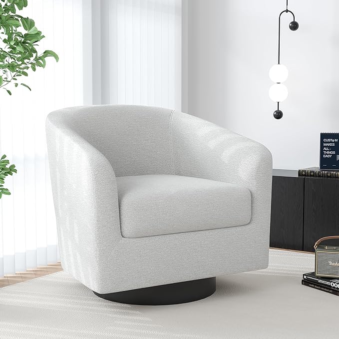 Swivel Barrel Accent Chair, Modern Round Chenille Fabric Arm Chair for Living Room, Bedroom, Comfy Club Reading Chairs for Adults（Chenille Fabric, Beige, Set of 2