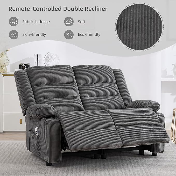52Inch Reclining Loveseat Sofa,Power Loveseat Recliner,Electric Love seat Recliner Sofa for Bedroom,Living Room with Charging Ports,Striped Grey