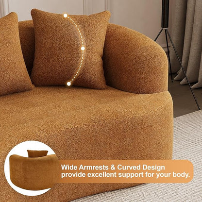 69" Curved Loveseat Sofa for Living Room, Modern Chenille Love Seat Cloud Couch, Luxury Plush Extra Deep Oversized Sofa for Small Spaces, Bedroom, Apartment‌, No Assembly Required, Orange