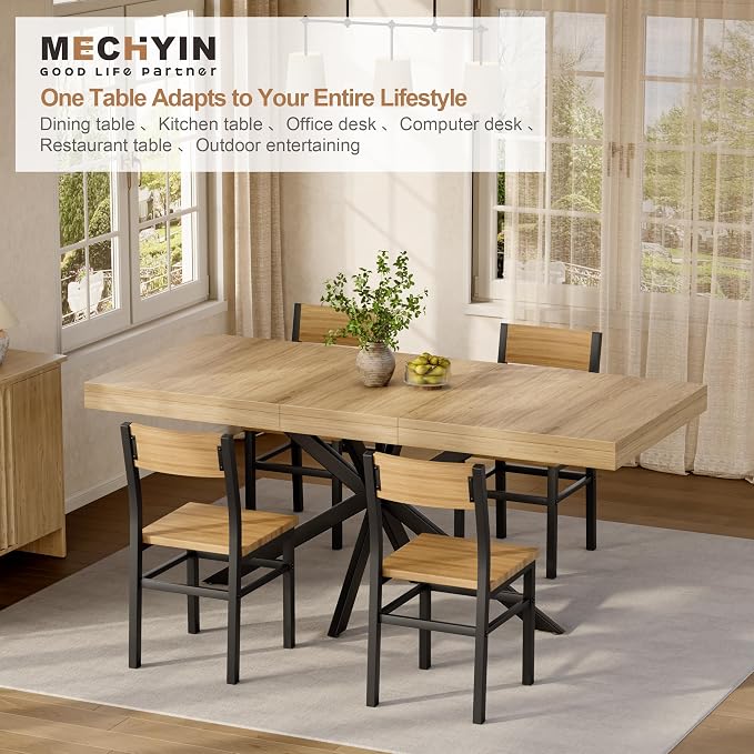 Extendable Dining Room Table for 4 6 8, 55"-71" Long Rectangle Kitchen Table,Wood Expandable Dining Table with Hidden Leaf & Storage, Space Saving, For Kitchen Dining Living Room, Farmhouse, Oak