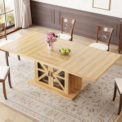 LVB Dining Table for 4-6, Modern Wood Dining Room Table, Farmhouse Rectangular Kitchen Table with Storage & Fridge Space, Large Rustic Eating Dinner Tables for Kitchen, Living Room, Oak, 63 Inch