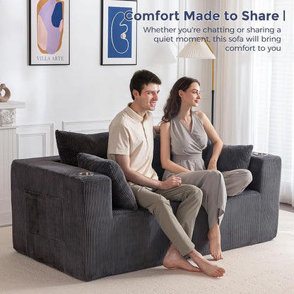 MAXYOYO Modular Sectional Sofa Couch, Loveseat Boneless Cloud Couch for Living Room, Sofa in A Box, Tufted Upholstered Cozy Chair with Cup Holders, No Assembly Required, Grey