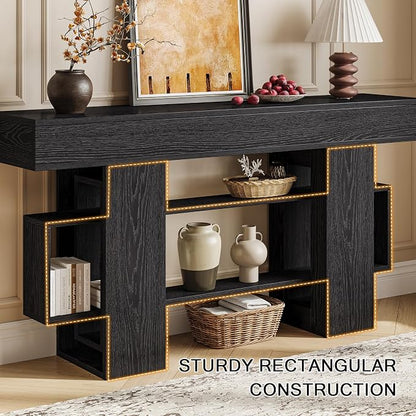 Einhomn 63 Inches Entryway Table, Wooden Console Table with Storage, Narrow Sofa Table Behind Couch, Modern Long Entry Hallway Tables for Entrance, Foyer, Living Room, Black