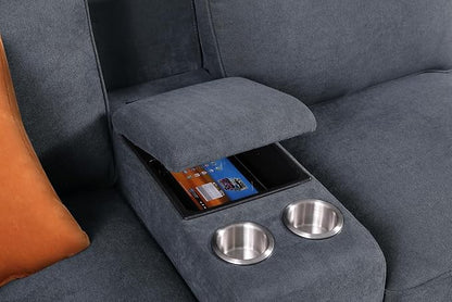 Ball & Cast 127" L-Shaped Sectional Couch with Movable Ottoman & Nailhead Trim Armrest,7 Seat Chenille Upholstered Sofa W/ 2 Cup Holder,USB Port&Hidden Storage Box,DIY Combination,for Living Room,Gray