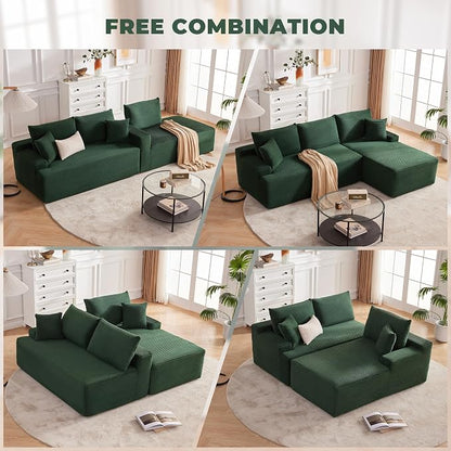 Mangodan Cloud Sectional Sofa, Boneless Couch for Living Room, Modular Sectional Sofa with Deep Seat, Fluffy L-Shaped Comfy Couch with Right-Facing Chaise, No Assembly Required, Green