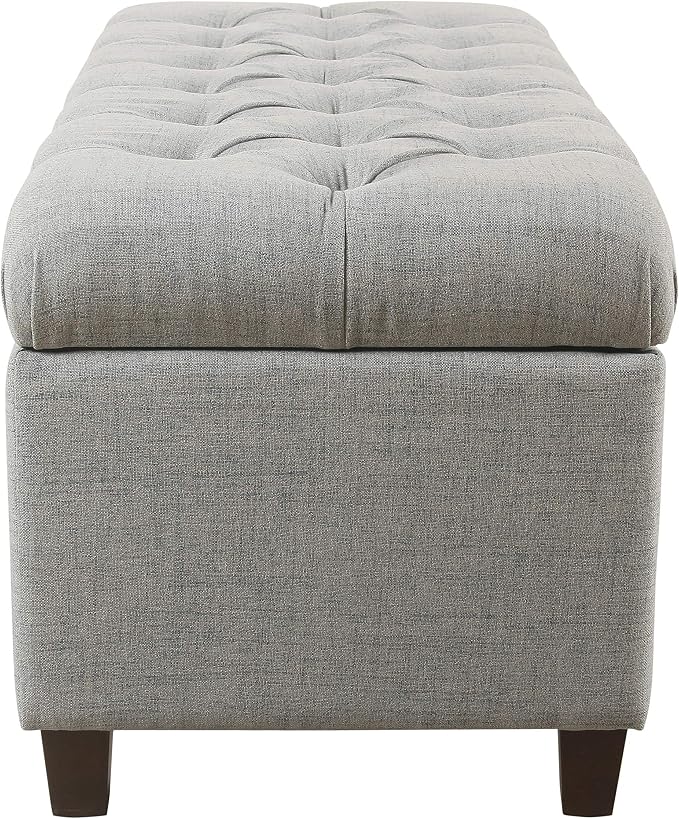 Homepop Home Decor Tufted Ainsley Button Storage Ottoman Bench with Hinged Lid Ottoman Bench with Storage for Living Room & Bedroom, Light Blue 18x40x18 Inches