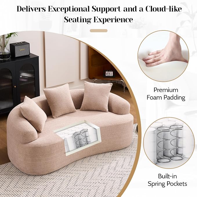 65" Curved Loveseat for Small Spaces,Boneless Loveseat Sofa,Wood Grain Chenille Fabric, No Installation Requirement, Curved Sofa Couch for Apartment,Living Room,Office (Apricot, 65")