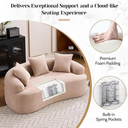 65" Curved Loveseat for Small Spaces,Boneless Loveseat Sofa,Wood Grain Chenille Fabric, No Installation Requirement, Curved Sofa Couch for Apartment,Living Room,Office (Apricot, 65")