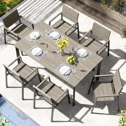 Outdoor Dining Set for 6, Aluminum Patio HDPS Outdooor Table and Chairs Set with Umbrella Hole, All Weather Patio Furniture Set, 7 Peice Patio Dining Table Set (Classic Gray)