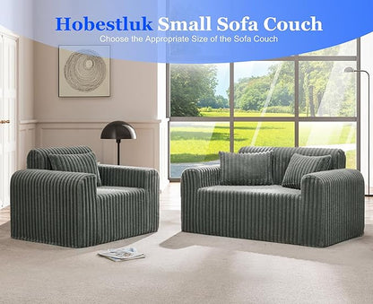 Hobestluk Single Sofa Foam Couch Sofa for Small Spaces Comfy Sofas with Removable Cover Furry Couch with Pillows for Living Room, Bedroom, Apartment, Office (Grey, Standard)