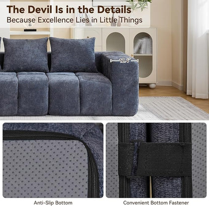 160" Boneless U-Shaped Sofa Couch with 2 Ottoman, 6 Seater Comfy Cloud Sectional Sofas with Deep Seat, Oversized Chenille Sectional Memory Foam Couches for Living Room Bedroom, Tufted Sofa, Blue