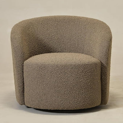 KINWELL 34" W Mid Century Modern Swivel Barrel Chair, Round Upholstered Boucle Swivel Accent Chairs, No Assembly Sofa Chair for Living Room Bedroom Reading Apartment Lounge Nursery(Teddy Brown)
