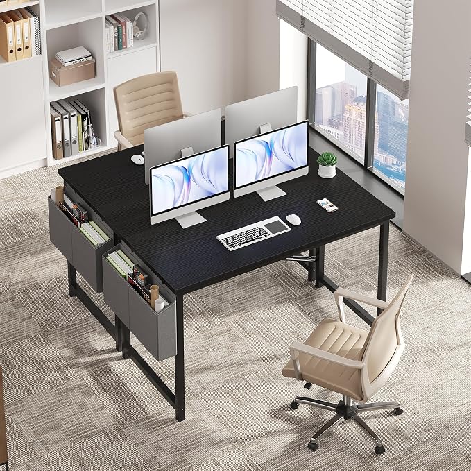 OLIXIS Computer Desk, 47 Inch Home Office Desks for Small Spaces, Writing Craft Study Gaming Table for Bedroom, Modern Computer Workstation with Storage Bag, Black
