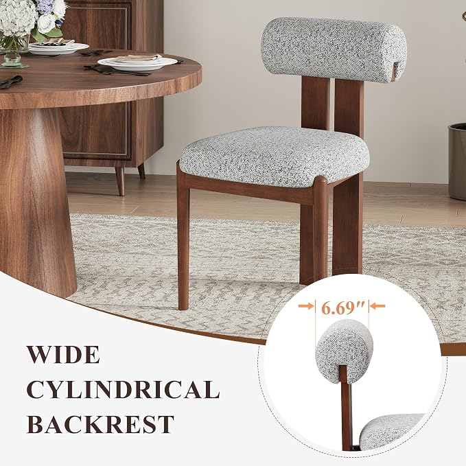 MALOL Modern Wooden Dining Chairs Set of 6, Upholstered Fabric Kitchen Chairs with Sculptural Backrest, Mid-Century Farmhouse Dining Room Chairs with Solid Wood Legs, Light Grey