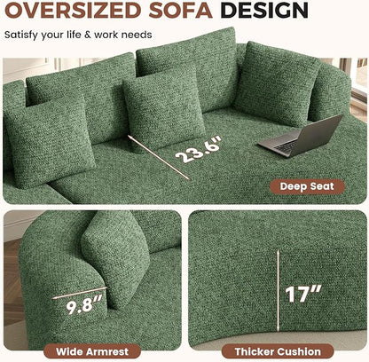 Luxanimarion 124" Curved Modular Sectional Sofa Oversized, L-Shape Boneless Couches for Living Room with Deep Seat and 7 Pillows, High-Density Memory Foam, Green Chenille Fabric, No Assembly Required