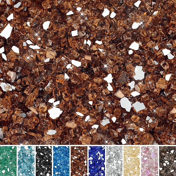 Skyflame High Luster 15-Pound Reflective Fire Glass for Fire Pit Fireplace Landscaping, 1/4-Inch Copper Reflective