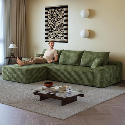 AUGOP 108" Sectional Couches for Living Room Modern Modular Sofa with L-Shape Couchs Upholstered Boneless Couch Deep Seat Sectional Couch with Chaise (Green, Left Facing Chaise+2Seaters)