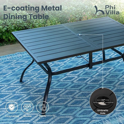 PHI VILLA Outdoor Dining Set for 6, Swivel Mesh Chairs & Metal Table, Grey | Includes 60'' rectangle table with umbrella hole and 6 breathable textilene chairs, designed for deck, backyard, garden