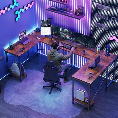 DUMOS L Shaped Desk, Computer Gaming Desks Corner Office Table with CPU Shelf for Home Study Writing Work Station 50 Inch, Sturdy Modern Design, Study, and Home Office Use, Rustic Brown