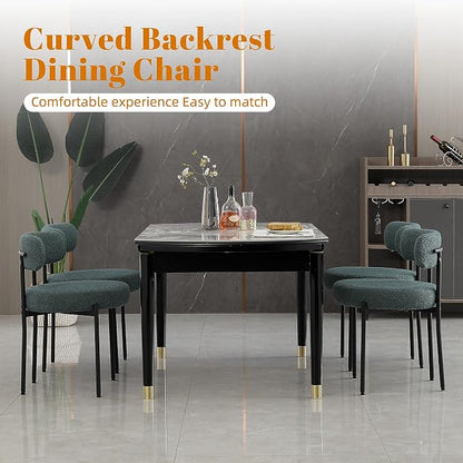 DYHOME Boucle Dining Chairs Set of 4, Upholstered Kitchen Dining Room Chairs, Side Chairs with Thick Cushions and Metal Legs for Kitchen Living Room, Green
