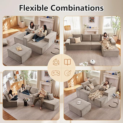 135" Cloud Sectional Couch with L-Shape Chaise, Modern Cloud Couch with Deep Seat, Modular Sectional Couches for Living Room, Apartment, Office, No Assembly Required Camel