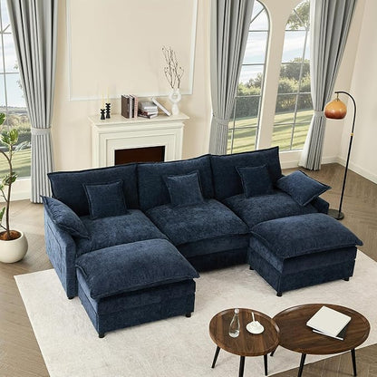 GOSUHI 108" U-Shaped Modular Cloud Couch, Deep Seat, Chenille Navy | Cloud Comfort, Couches for Living Room, Removable & Machine-Washable Covers, Movable Ottoman, Modular Sectional Sofa