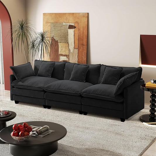 113.4" Modular Sectional Sofa,Cloud Couch for Living Room, Modern Deep Seat Sofa 3 Seater Chenille Fabric Comfy Couches with Throw Pillows for Apartment