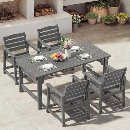 Furnimart 5-Piece Outdoor Dining Set, 67" HDPE Dining Table and Chairs for 4, All-Weather Patio Dining Set with Umbrella Hole, Outdoor Furniture Set for Backyard, Garden, Lawn & Poolside, Grey