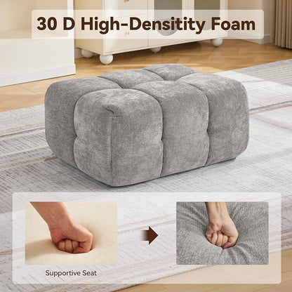 Large Boneless Ottoman, Upholstered Cloud Ottomans for Couch, Oversized Modern Foot Rest for Sectional Couches for Living Room, Foot Stools No Assembly Required, Tufted Ottoman, Light Grey