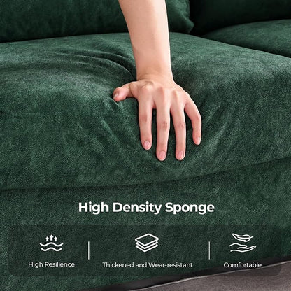 COPIAE 3 Seater Sofa Couch with Deep Seat, 90" Modern Upholstered Sofa with Armrests, Easy Installation, Comfy Couches for Living Room, Apartment, Green