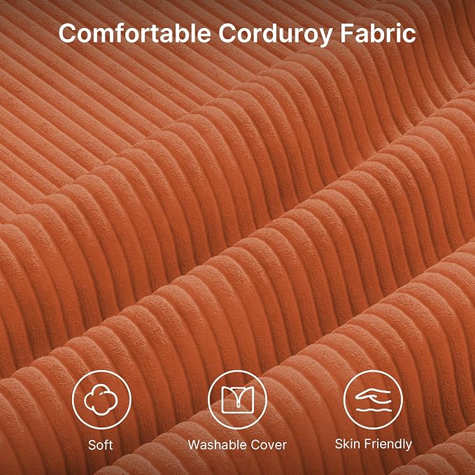 Gizoon 75” Small Cloud Loveseat Couches for Living Room, 2 Seater Love Seat Sofa with Comfy Deep Seat, Small Washable Couches with Removable Corduroy Cover for Apartment, Orange