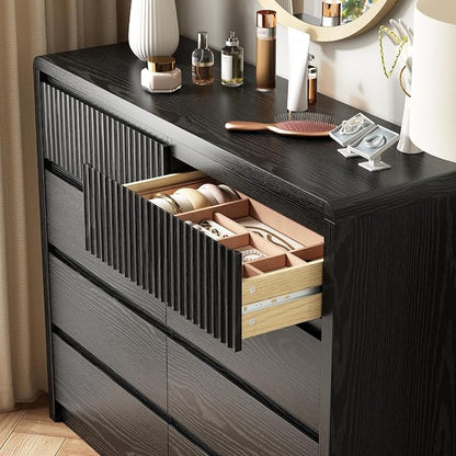 LYNSOM 8 Drawer Dresser for Bedroom, 50" Wide Fluted Dresser with Curved Corners, Wood Dressers & Chests of Drawers with Dual-Panel Design for Bedroom, Entryway, Black
