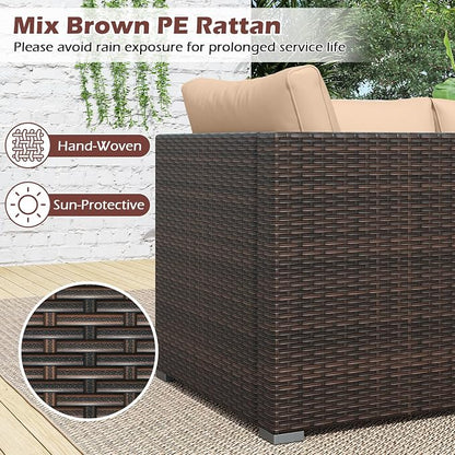 Tangkula 3 Seat Outdoor Wicker Sofa Set, Modular PE Rattan Patio Cushioned Sectional Couch Set, Outside Furniture Set for Deck, Backyard, Porch, Garden & Poolside (Brown-Beige)