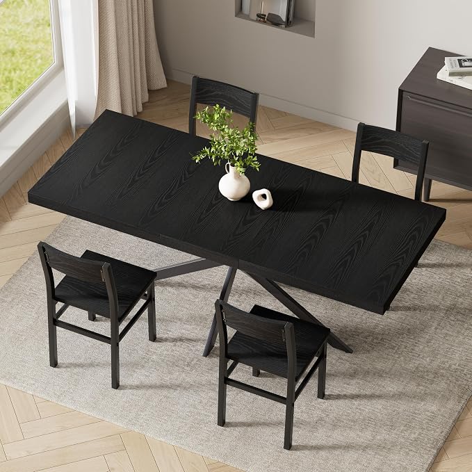 MECHYIN Extendable Dining Room Table for 4 6 8, 55"-70.9" Rectangle Kitchen Table,Wood Expandable Dining Table with Hidden Leaf & Storage, Space Saving,for Kitchen Dining Living Room, Natural Black,