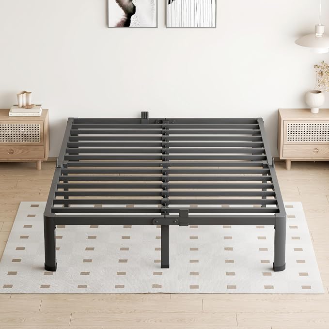 VIPSHOW 10 Inch Queen Bed Frame, 3500Lbs Heavy Duty Metal Platform with Round Corner Legs Mattress Slide Stopper, Steel Slat Support No Box Spring Needed, Noise Free, Non-Slip, Easy Assembly