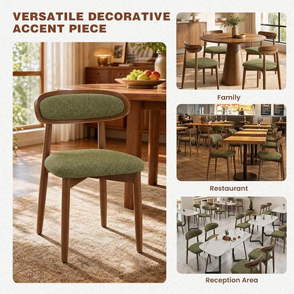 Wooden Dining Chairs Set of 2, Modern Fabric Upholstered Dining Room Chair, Kitchen Side Chairs, Farmhouse Dinner Chair with Curved Back for Kitchen, Green