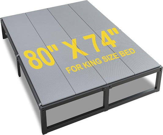 Lutown-Teen Bunkie Board King Under Mattress High-Density Polymer Mattress Support Board King Anti-Sag, Breathable, Moisture Resistant, Noise Minimizing, Gray