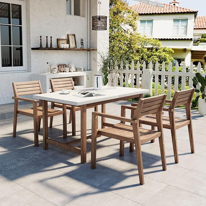 Quarte 5-Piece Outdoor Acacia Wood Dining Set, 59.06-Inch Rectangular Table with Umbrella Hole & 4 Chairs,Patio/Garden/Poolside Furniture for Family Gatherings (Light Brown,Light Gray)