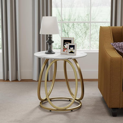 O&K FURNITURE Gold Side Table for Living Room, Round End Table with Chrome Finish, Contemporary Nightstand, Bedroom & Home Office, 1PC