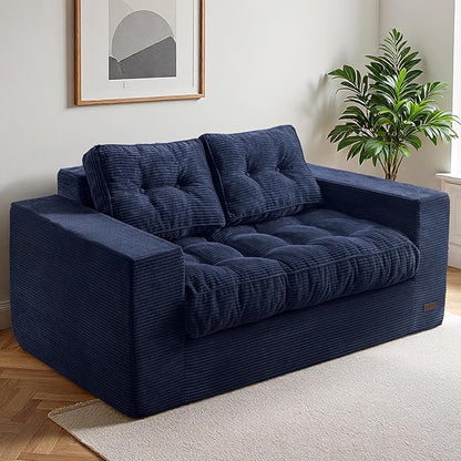MAXYOYO Loveseat Sofa Couch, Upholstered Bean Bag Chair Cloud 2-Seat for Adults, Boneless Couch with Tufted Cushion & Pillows, Sofa in A Box, No Assembly Required, Navy