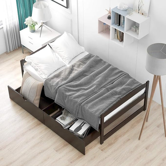 Merax Twin Wood Daybed with Two Drawers Sofa Bed for Kids Boys Girls/No Box Spring Needed Espresso