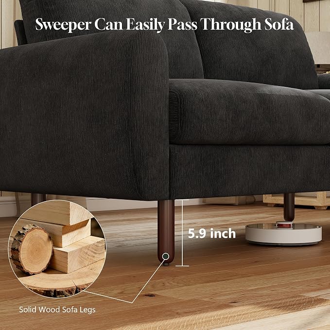 WorthFurni 68" Loveseat Sofa, Comfy Chenille Fabric Couches for Living Room with Spring Cushion and Solid Wood Frame, Modern Deep Seat Couch for Bedroom, Apartment, Office, Easy Assembly, Black