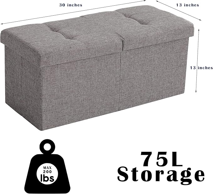 Storage Ottoman Bench Foldable Seat Footrest Shoe Bench End of Bed Storage with Flipping Lid, 75L Storage Space, 30 inches Velvet Pink