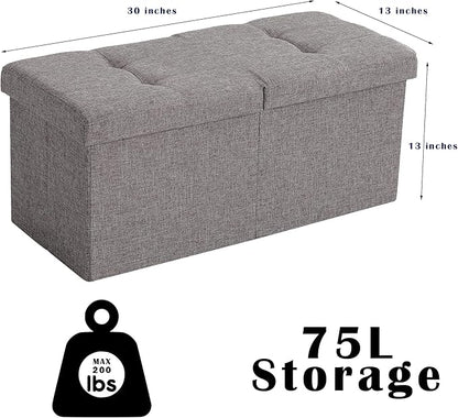 Storage Ottoman Bench Foldable Seat Footrest Shoe Bench End of Bed Storage with Flipping Lid, 75L Storage Space, 30 inches Velvet Pink