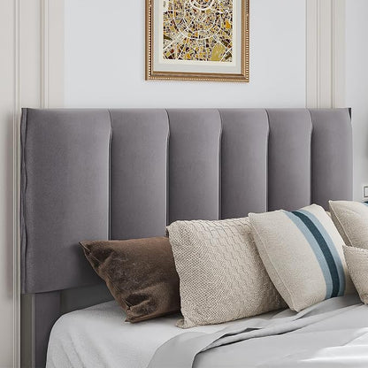 VECELO Full Size Bed Frame with 4 Storage Drawers, Adjustable Height Headboard, Heavy-Duty Platform Bedframe with Strong Wooden Slats, No Box Spring Needed, Dark Grey