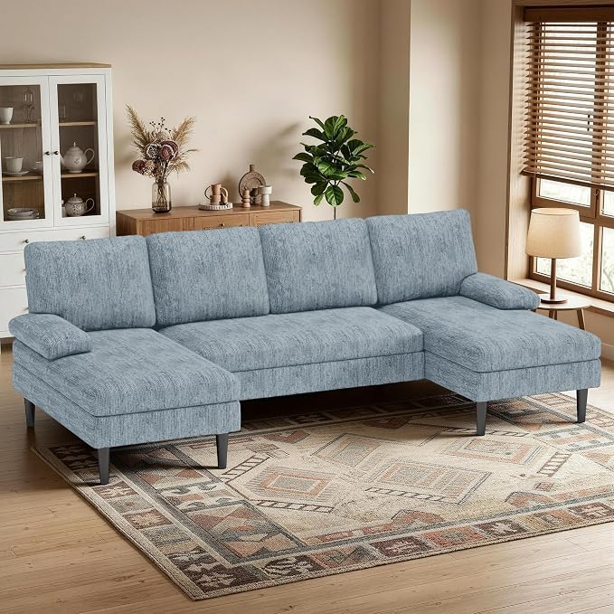 Korser U-Shaped Sectional Couches for Living Room, 101" Modular Sofa Set with Double Chaise, 4-Seat Chenille Couch with High-Density Foam for Apartment, Pewter