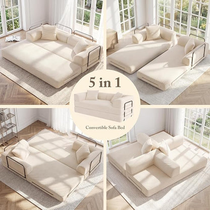 Cloud Boneless Convertible Floor Sofa Bed, 70" 5-in-1 Foldable Compressed Loveseat Lounge Sleeper 2 Seater Couches, High-Density Sponge & Corduroy Fabric Futon Daybed for Living Room Bedroom(Beige)