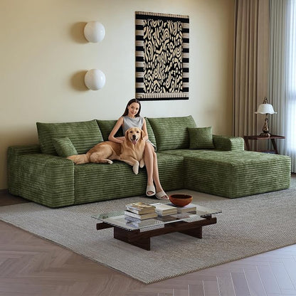 AUGOP 108" Sectional Couches for Living Room Modern Modular Sofa with L-Shape Couchs Upholstered Boneless Couch Deep Seat Sectional Couch with Chaise (Green, 108" Right Facing Chaise+2Seaters)