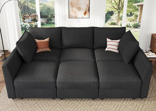 HONBAY Modular Sofa Sectional Sleeper Couch with Storage Modular Couch Convertible Couches for Living Room - Linen Grey