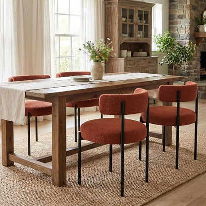 Boucle Dining Chairs Set of 4, Rust Dining Chairs with Upholstered Seat and Round Back, Mid-Century Modern Kitchen Chairs for Dining Room, Restaurant